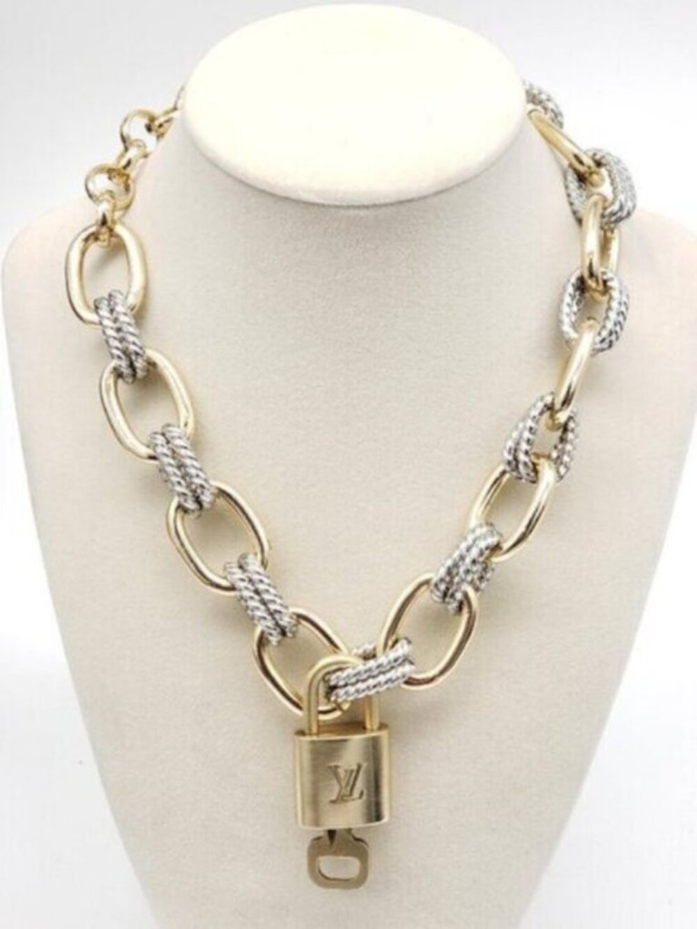 Authentic Louis Vuitton Gold AuthePadlock w/ Unbranded Fashion Geometry Necklace - Picture 2 of 9